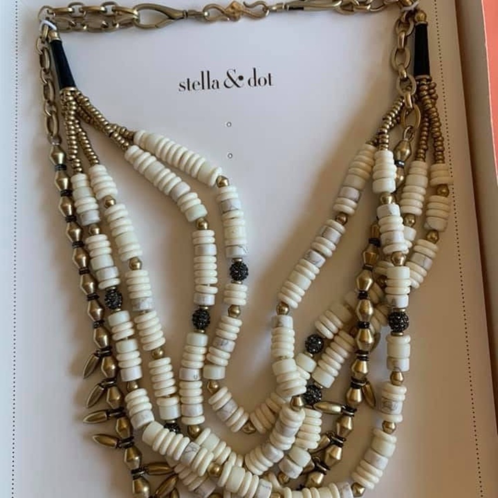 Stella & Dot Multi-Strand White and Gold Nomad Necklace